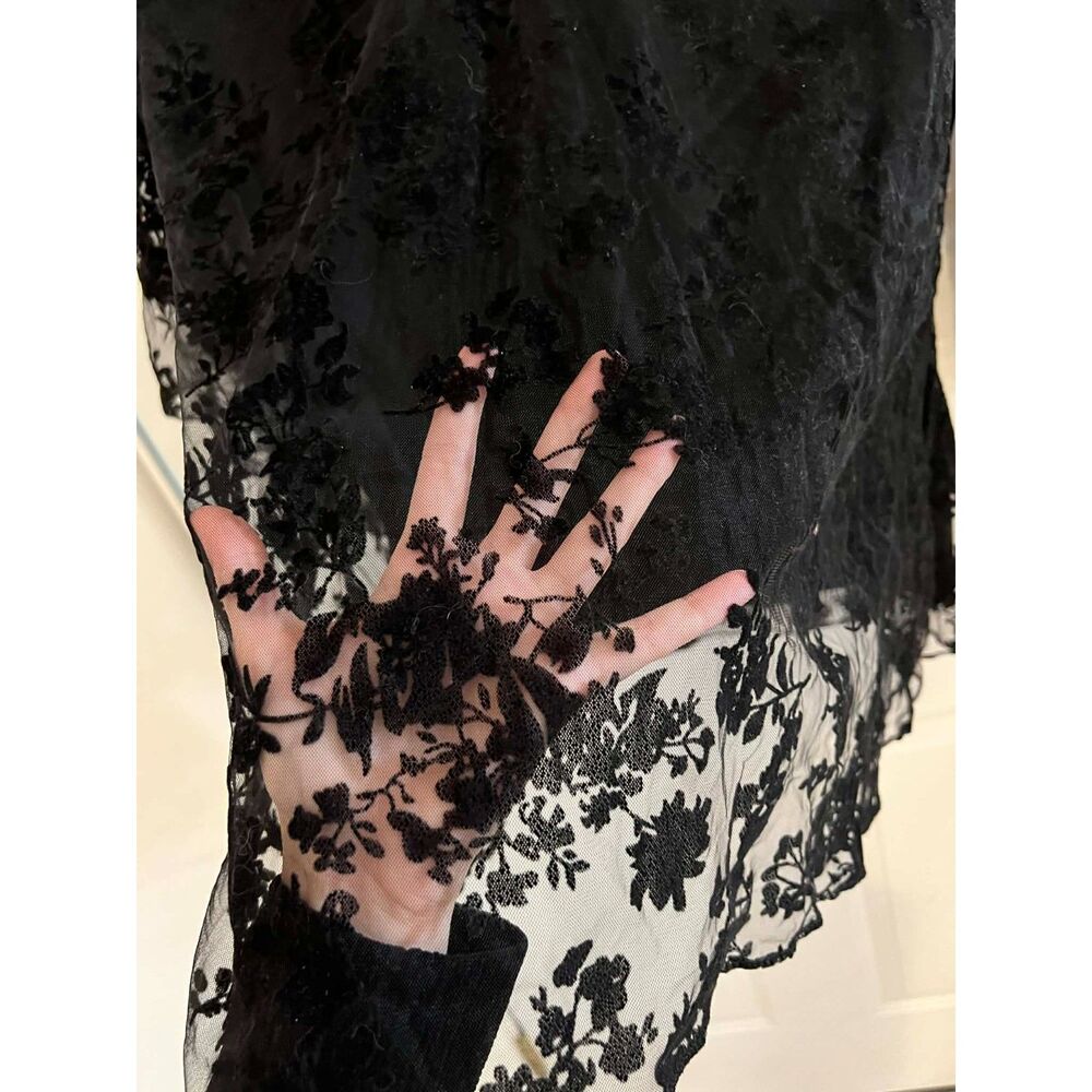 3XL Black Floral Sheer Lined Blouse Bell Sleeve Whimsigoth Witchy Unbranded Boho - Picture 3 of 8